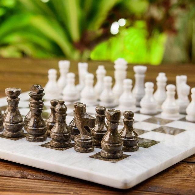 15 Inch White and Oceanic High-Quality Marble Chess Set