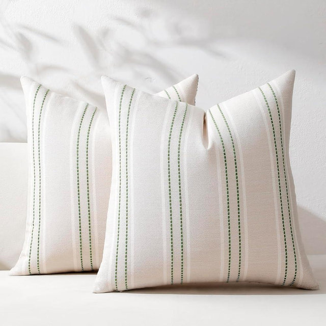 Hckot Spring Throw Pillow Covers 16x16 Set of 2 Grass Green Pillow Covers Farmhouse Decorative Pillows Textured Linen Square Cushion Covers for Sofa Couch Bed Living Room Decor(Grass Green)