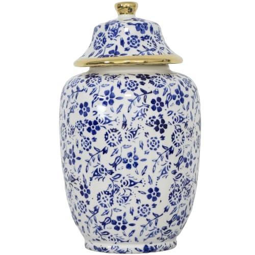 Blue and White Porcelain Ginger Jar with Lid, Modern Home Decor (Large)
