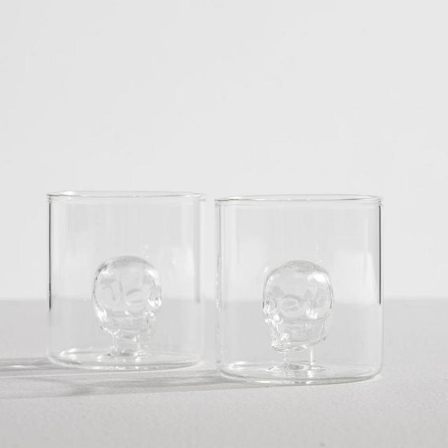 Glass Skull Double Shot Glasses, Set of 2