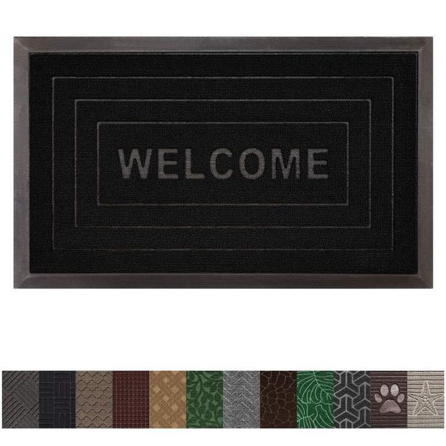 Gorilla Grip Original Durable Rubber Door Mat (35 x 23) Heavy Duty Doormat for Indoor Outdoor, Waterproof, Easy Clean, Low-Profile Rug Mats for Entry, Patio, High Traffic Areas (Chocolate Squares)