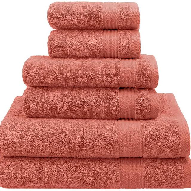 Hotel & Spa Quality, Absorbent and Soft Decorative Kitchen and Bathroom Sets, Cotton, 6 Piece Turkish Towel Set, Includes 2 Bath Towels, 2 Hand Towels, 2 Washcloths, Coral