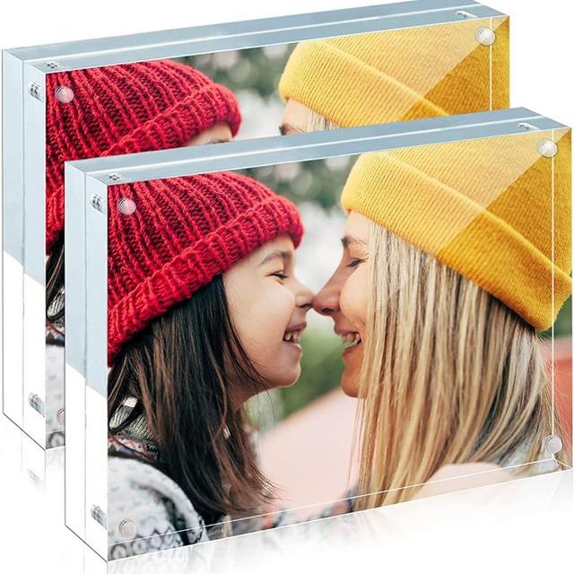 ILYXY 2 Pack Acrylic Frame 8x10, 20% Thicker, 24mm Thick Frameless Clear Picture Frame, Double Sided Magnetic Photo Frame, Free Standing Desktop Display Stand Acrylic Picture Frames