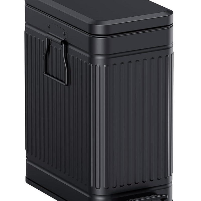 GibHerz Small Trash Can with Lid Soft Close-10L/2.6 Gal Stainless Steel Outdoor Dog Poop Garbage Can-Metal Waste Bins with Pedal for Bathroom Bedroom Office-Black