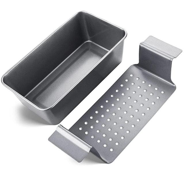 Meatloaf Pan with Drain Tray - HONGBAKE Healthy Nonstick Meat Loaf Pan with Insert That Drain Grease, 9 x 5 Inch Perfect Baking Loaf Pan Reduce The Fat and Kick Up The Flavor, Space Grey