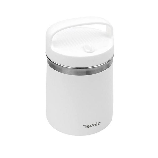 Tovolo 2 Quart Stainless Steel Traveler, Double-Wall Vacuum-Insulated Food Container, 2 Qt. Food Storage & Ice Cream Container, Easy-Carry Handle, Travel Mug for Hot Food & Cold Ice Cream, White