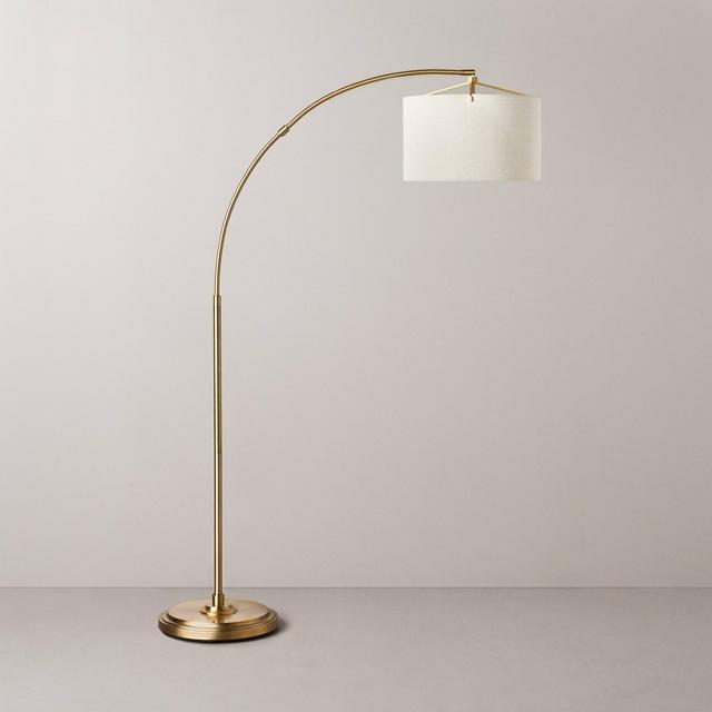 Arc Floor Lamp with Textured Drum Shade Brass/Oatmeal - Hearth & Hand™ with Magnolia