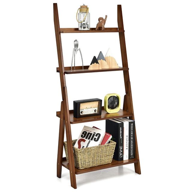 Costway 4 Tiers Bamboo Ladder Shelf Bookcase Storage Organizer Plant Flower Stand Coffee
