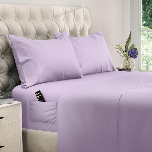 DREAMCARE King Size Sheets Set – 4 pcs Cooling Sheets – up to 21” Deep Pocket King Sheet Set – Hotel Luxury Sheets & Pillowcases – Superior Softness 100% Microfiber with Side Pocket - Lavender