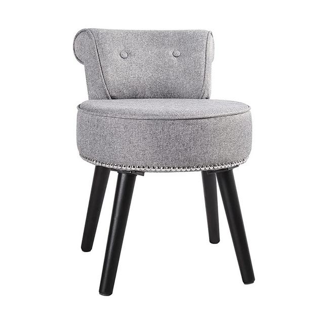 VEIKOU Vanity Stool for Makeup Room, Low Back Vanity Chair, Round Padded Vanity Bench Seat with Rubber Wood Legs, Modern Dressing Chair, Grey