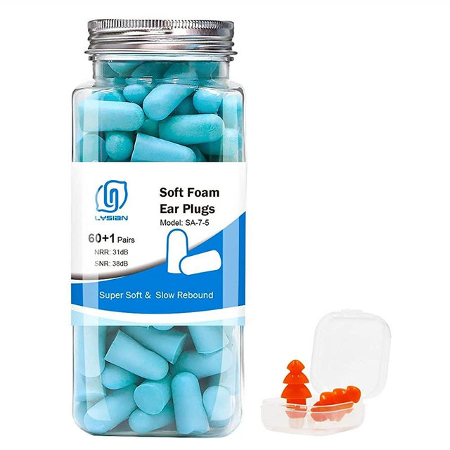 Lysian Ultra Soft Foam Earplugs 60 Pairs, 38dB SNR Ear Plugs for Sleeping, Travel, Shooting (Lake Blue)…