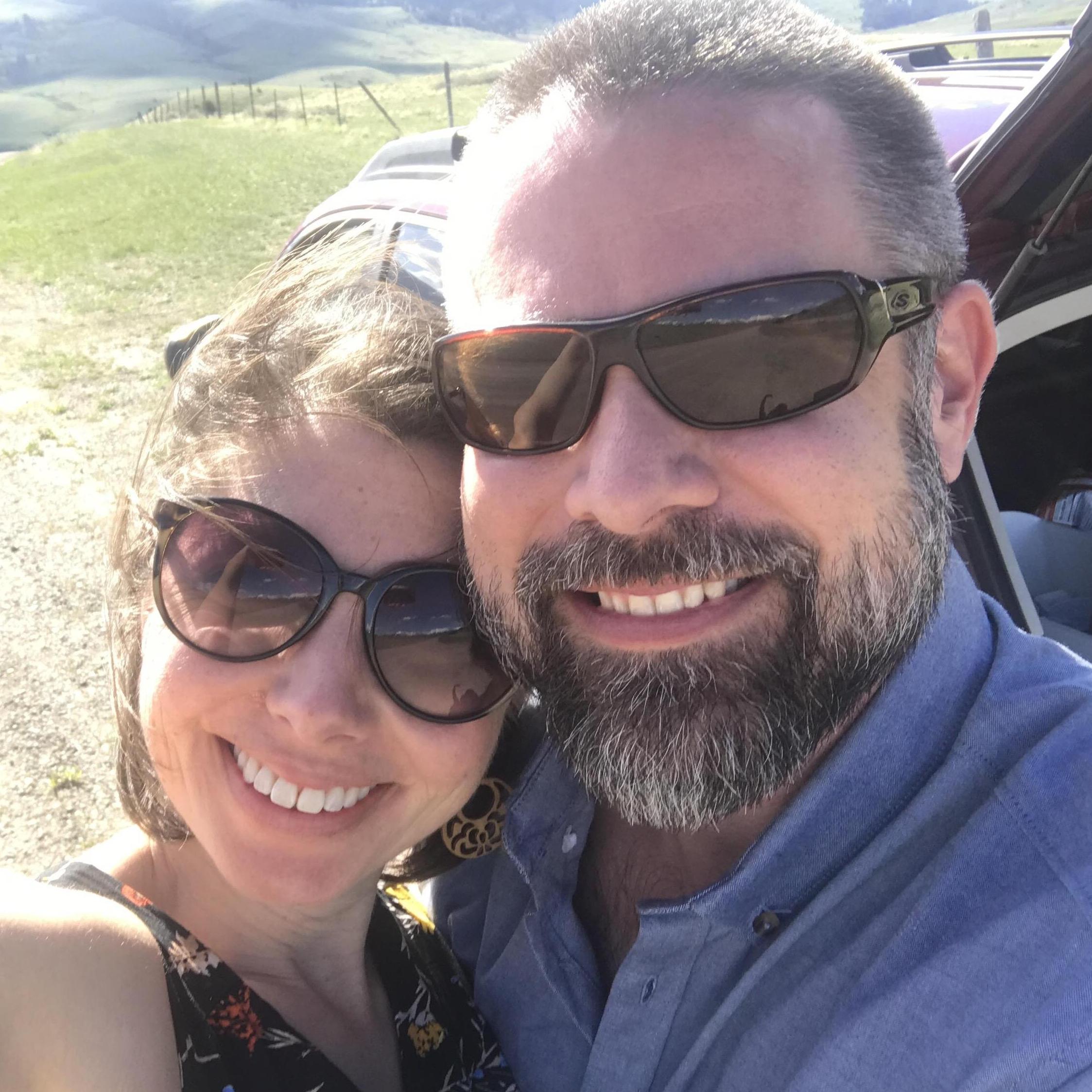 Our first selfie. On Josh's 40th birthday on our way to Chico.