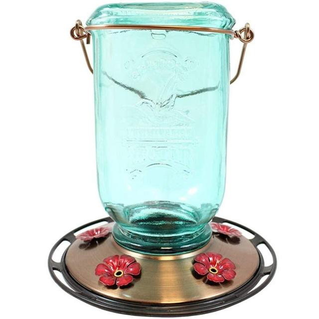 More Birds Mason Jar Hummingbird Feeder, Glass Bottle, 5 Feeding Ports and 25-Ounce Nectar Capacity