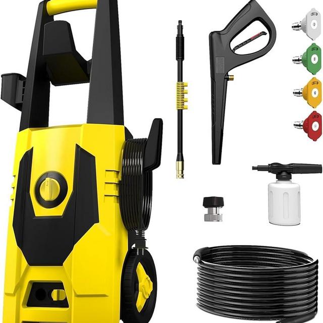 AgiiMan Electric Pressure Washer - 5100PSI Max 3.4GPM Power Washer with 35FT Power Cord, 20FT Hose, Soap Tank, High Pressure Washer Electric Powerd Car Cleaning for Garden, Patios, Yard, Yellow