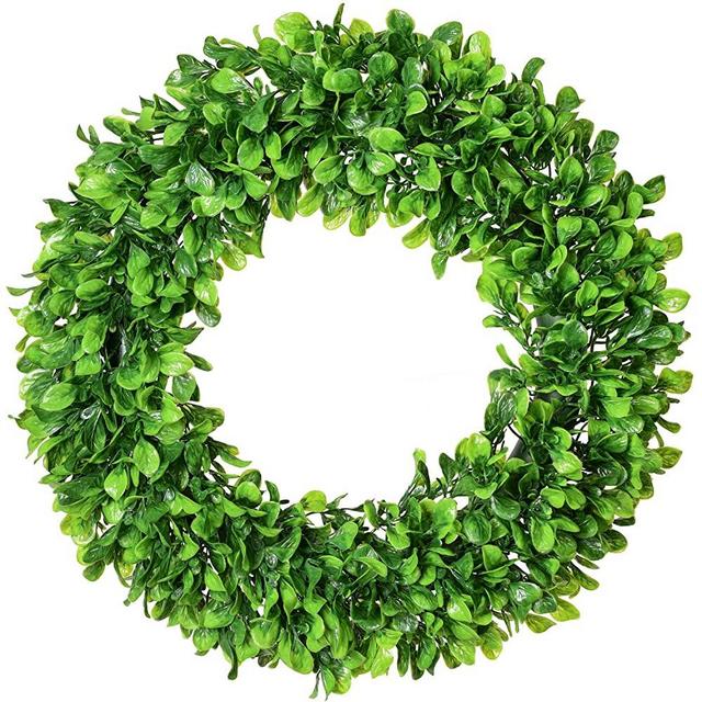 Lvydec Artificial Green Leaves Wreath - 20" Large Boxwood Wreath for Front Door Wall Window Farmhouse Decoration