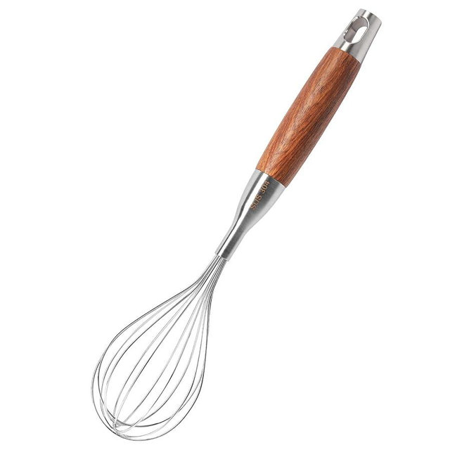 Stainless Steel Whisk for Cooking Wooden Handle Kitchen Non Stick Balloon Wire Metal Baking Whisk Egg Beater for Blending, Whisking Beating Stirring, 12inch (Wooden Handle)