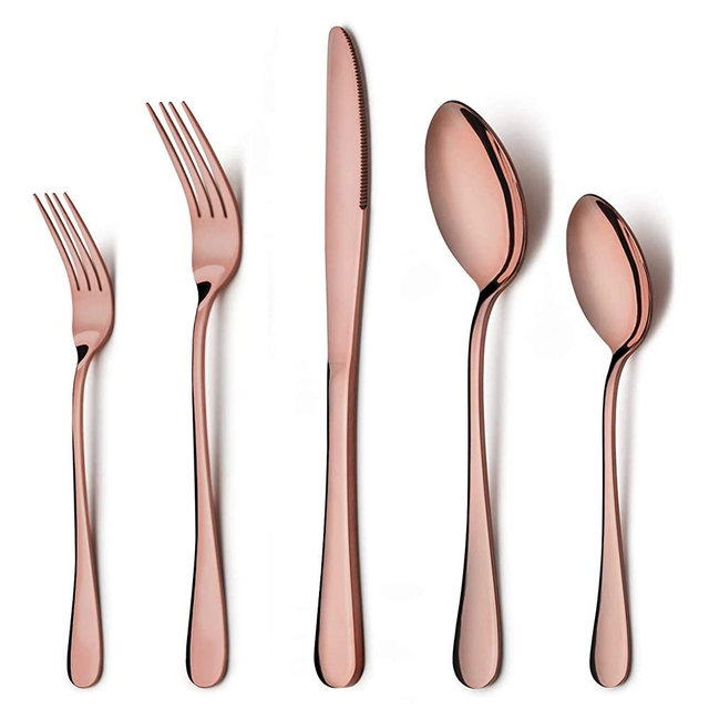 LIANYU Copper Silverware Flatware Set, 60 Piece Stainless Steel Cutlery Set for 12, Mirror Finish, Ideal for Home Hotel Wedding Festival Party, Dishwasher Safe