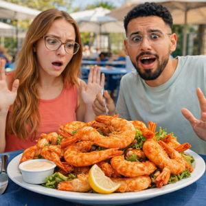 Porção de camarão pra noiva não passar fome