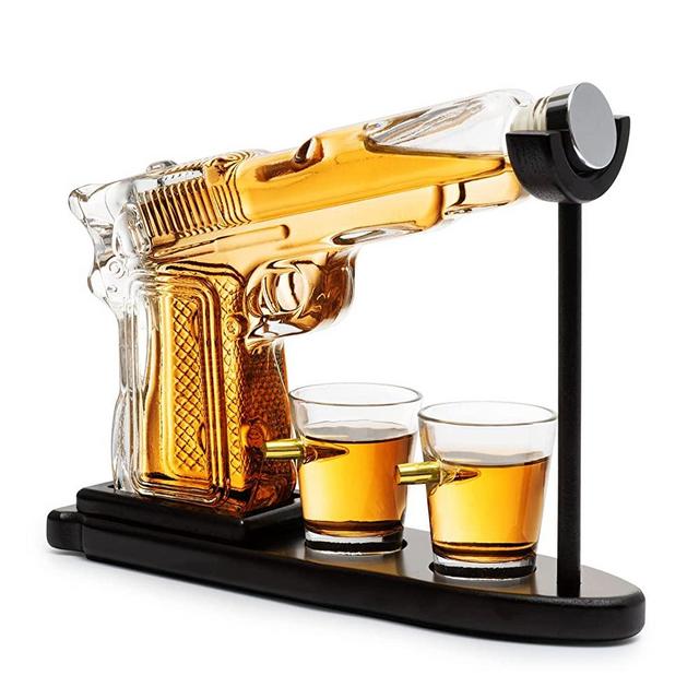 Pistol Whiskey & Wine Decanter by The Wine Savant - Pistol Whiskey Gun Decanter & 2 Bullet Shot Glasses - Military Gifts, Veteran Gifts, Law Enforcement Gifts, Home Bar Gifts, Drinking Accessories