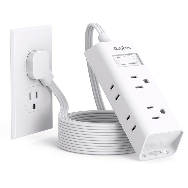 Flat Extension Cord 10 ft - Addtam Flat Plug Power Strip with 6 Outlets Extender, No Surge Protector for Cruise Ship, Dorm Room Travel Essentials, ETL Listed