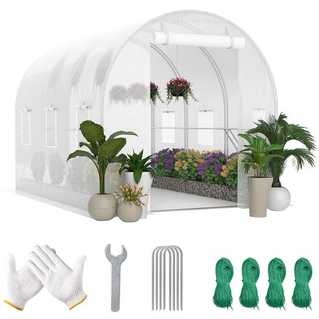 Kaen Walk-in Greenhouse 10 x 7 x 7FT Tunnel Greenhouse, Durable Outdoor Green House Plant Nursery with Durable Anti-Tear PE Cover, Convenient Zipper Doors, and Ventilating Mesh Windows