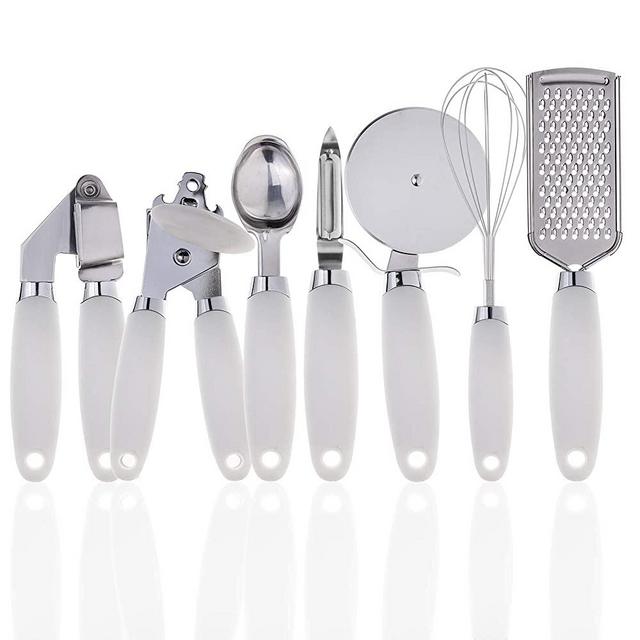 COOK With COLOR 7 Pc Kitchen Gadget Set Stainless Steel Utensils with Soft Touch White Handles