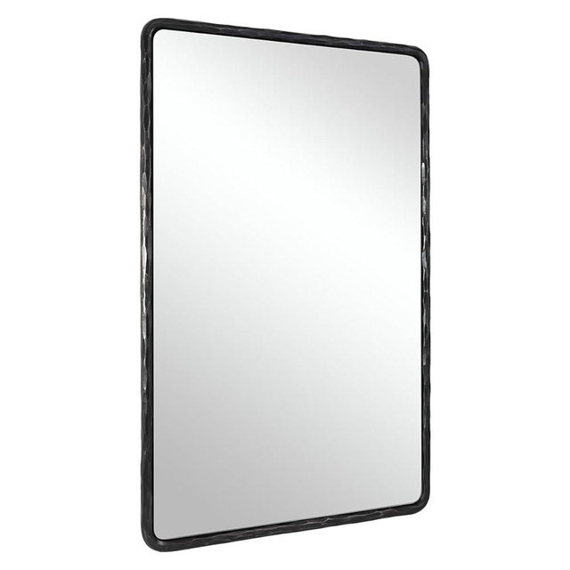 ANDY STAR Hand-Forged Black Bathroom Mirrors for Wall, 30x40 Inch Vintage Solid Steel Metal Frame Bathroom Vanity Mirror, Antique Rounded Rectangle Wall Mirror, Hangs Horizontally or Vertically