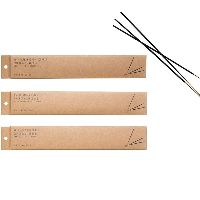 P.F. Candle Co Classic Scented Hand-Dipped Incense Sticks (3-Pack) Teakwood & Tobacco, Amber & Moss, Golden Coast, 1 Hour Burn Time, Charcoal-Based