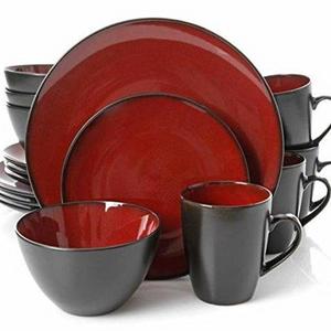 Gibson Home 16 Piece Reactive Stoneware Soho Round Dinnerware Set, Red