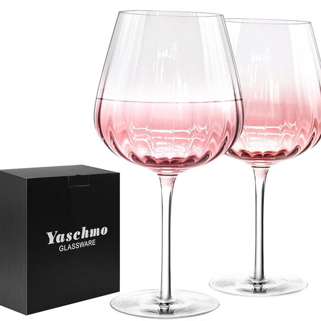 Yaschmo Pink Wine Glasses Set of 2, Birthday Gifts for Women, 21oz Large Wine Glasses, Colored Crystal Glassware, Unique Drinkware Gift for Friend, Mom, Wife, Wedding, Anniversary, Special Occasions