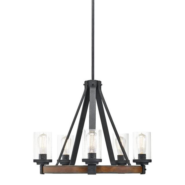 Kichler Barrington 24.02-in 5-Light Distressed Black and Wood Rustic Clear Glass Candle Chandelier