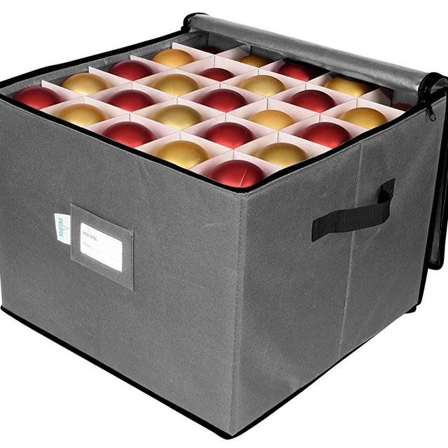 ProPik Holiday Ornament Storage Box Organizer Chest, With 3 Trays Holds Up to 75 Ornaments Balls, With Dividers To Organize (Grey)