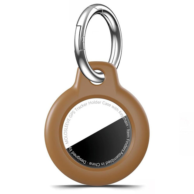 MOLOSLEEVE for Airtag Holder Case with Keychain, Shockproof GPS Cover Anti-Scratch Key Chain for Air Tags, for Airtags Accessories for GPS Item Tracker Cases for Bags, Luggages, Brown