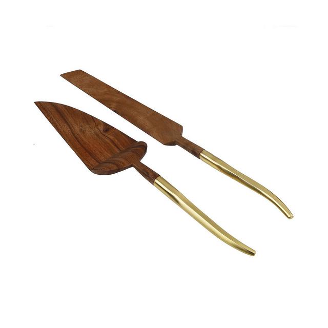 Classic Touch Set of 2 Wooden Cake Servers with Handle