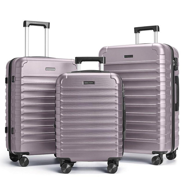 LIGHT FLIGHT Luggage Sets, 3 Piece Durable Suitcase Set with Spinner Wheels, 3 Pcs Hardside Lightweight luggage with TSA Lock, Large Checked Travel Suitcases, 20/24/28 Inch, Rose Purple