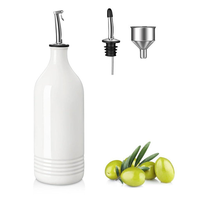 vancasso 20 Oz Ceramic Olive Oil Dispenser Bottle, Bottle Dispenser with Spout and Funnel for Kitchen,Suitable for Oil, Vinegar, Coffee Syrups & Other Liquids, White