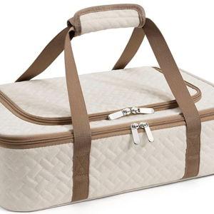 Insulated Casserole Carrier - Portable Casserole Carrier for Hot or Cold Food, Lasagna Holder for Parties,Picnic,Cookouts,Traveling - Fits 9" x 13" Baking Dish (Beige)