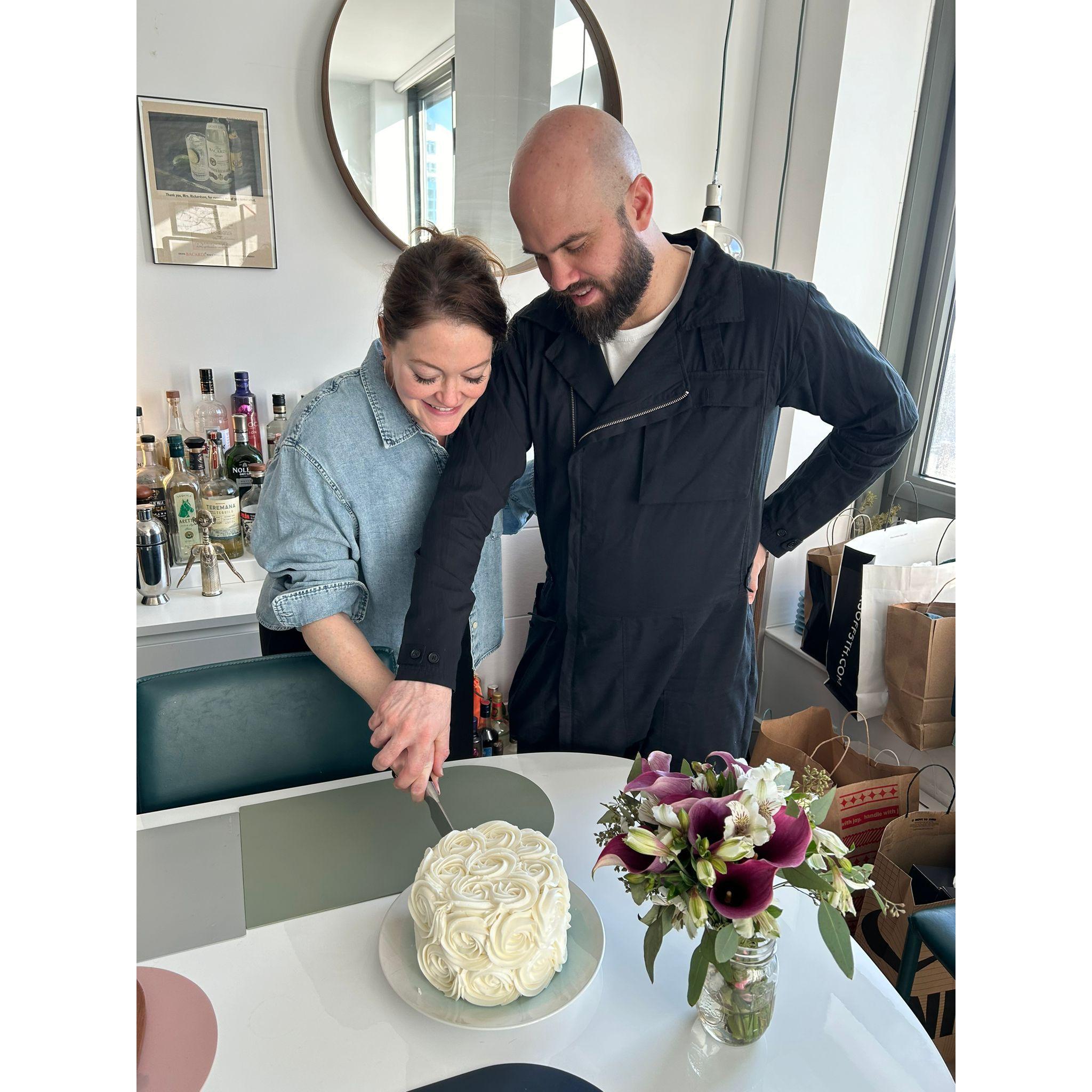 Enjoying wedding cake