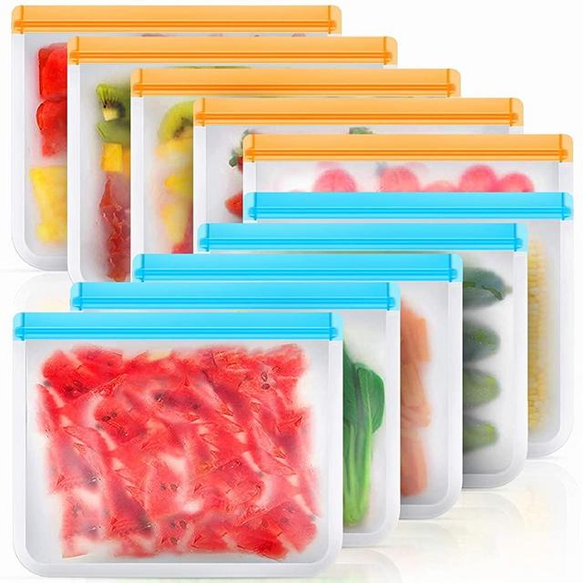 Reusable Storage Bags 10 Pack, BPA Free Reusable Freezer Bags, Large Silicone Food Bags, Reusable Sandwich Bags, Reusable Gallon Bags for Food, Reusable Bags for Lunch Sandwich Snack (10Pack-10Large)