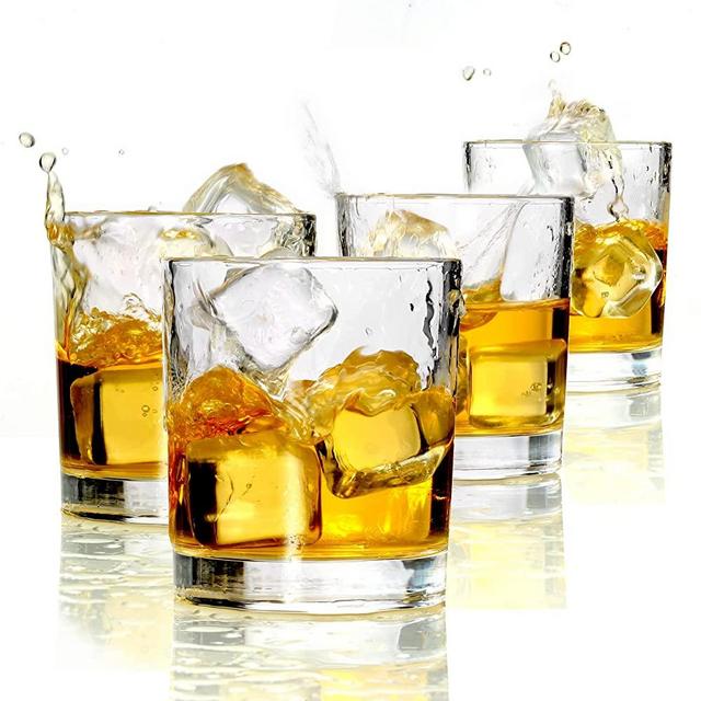 Bashenlife Crystal Old Fashioned Whiskey Glasses 10 Oz Rocks Barware For Scotch, Bourbon, Liquor and Cocktail Drinks-Set of 4 (No pattern)