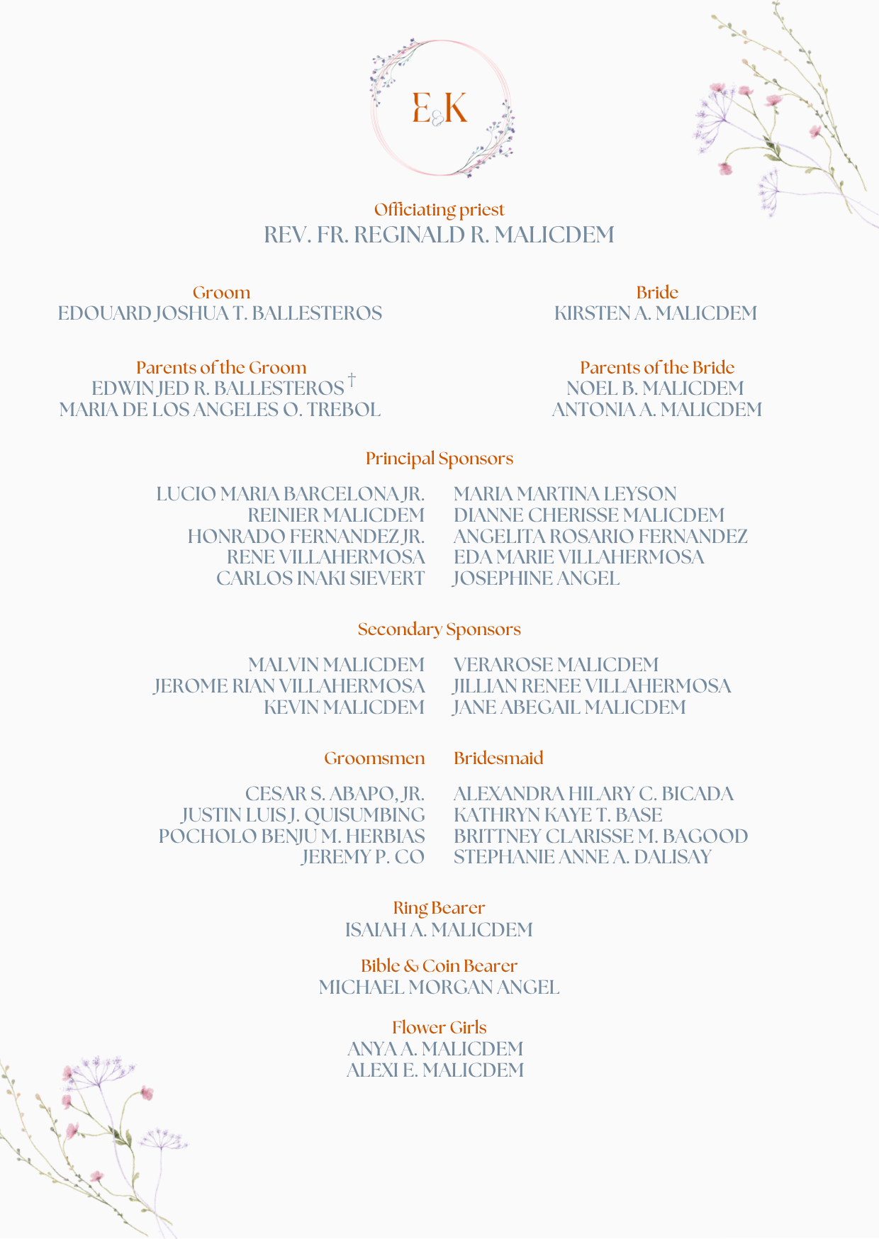 The Wedding Website of Kirsten Malicdem and Edouard Joshua Ballesteros