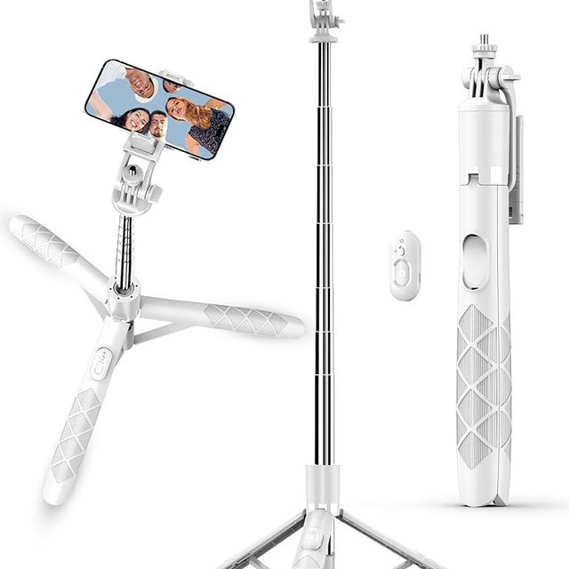 SelfieShow 71" Cell Phone Selfie Stick & Tripod, Smartphone Stand with Remote, Extendable & Travel Compatible with iPhone 15/14/13 Pro Max Gopro Android DJI (White)