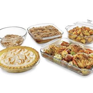 Libbey Baker’s Basics 5 Piece Glass Baking Dish Set with 1 Lid, Stackable, Clear Versatile Casserole Dish Set, Baking Glassware Set for Food Prep