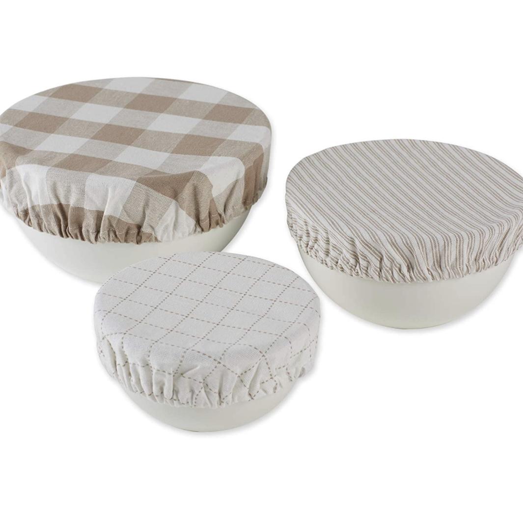 DII Farmhouse Basic Kitchen Collection Woven Bowl Cover Set, Stone, 3 Piece
