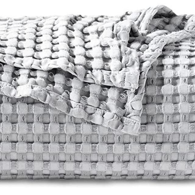 Bedsure Cotton Waffle Weave Blanket Twin Size for Bed - Grey Soft Lightweight Woven Blanket Twin, Viscose from Bamboo Blanket for All Seasons(66x90 inches)