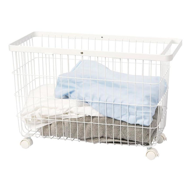 YAMAZAKI Home Tower Small Rolling Laundry Basket Metal Hamper Cart With Wheels And Handle, 14.8" - Steel - 9.8 Gallons, 35 Liters