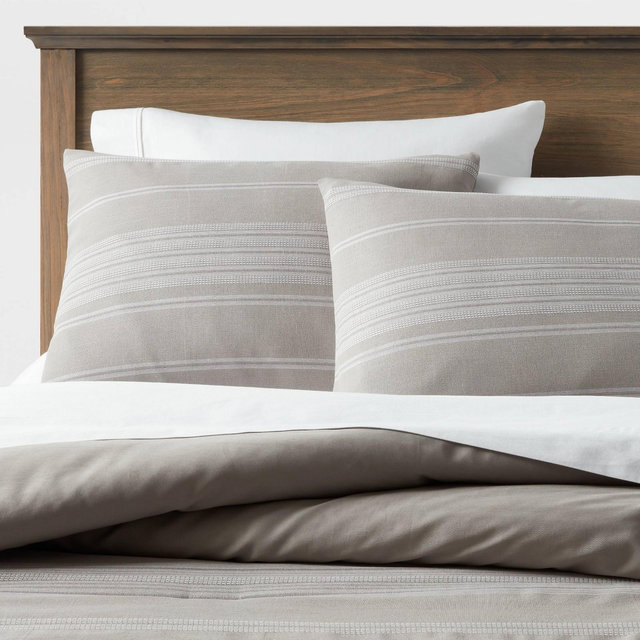 Full/Queen Cotton Woven Stripe Comforter & Sham Set Gray/White - Threshold™