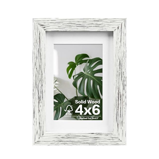 Egofine 4x6 Picture Frames Made of Solid Wood with Plexiglass, Display Pictures 3.5x5 with Mat or 4x6 Without Mat for Tabletop and Wall Mounting, Driftwood White