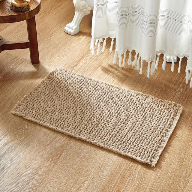 TYUU Boho Bathroom Rugs, Super Absorbent Non Slip Waffle Bath Mat Quick Dry Bath Rugs Washable Boho Farmhouse Bathroom Rugs, Khaki 30"x20"