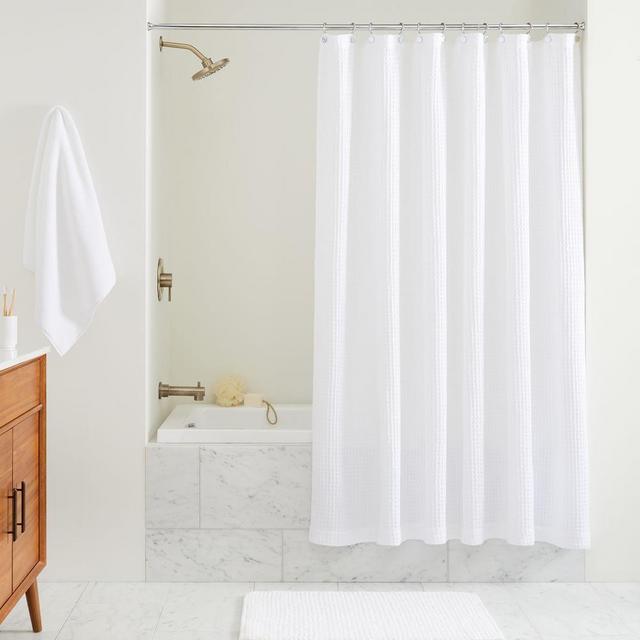 Plush Waffle Shower Curtain, White, 72"x74"